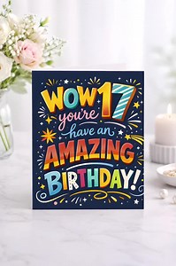 Carte d'anniversaire pour adolescent, garçon et fille, 17 ans, typographie colorée, carte-cadeau moderne et lumineuse - Etsy France