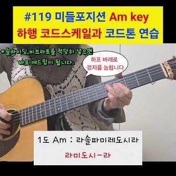 [#119] 미들포지션 Am key하행 코드스케일과 코드톤 연습#통기타#기타솔로#기타독학#애드립#기타빛나#스케일