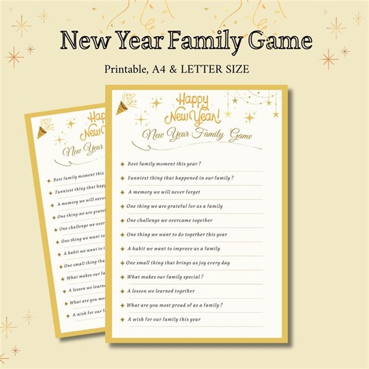 New Year Family Game, Party Activity for Adult, New Year Day Printable - Etsy