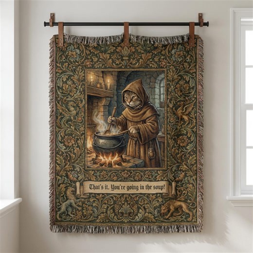 Medieval Cat Cooking Woven Blanket Funny Witch Cat Meme Throw, Vintage Tapestry, Dark Humor Cat Art Thats It Youre Going in the Soup - Etsy