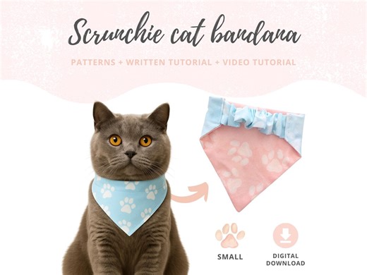 Scrunchie Cat Bandana Pattern   Video Tutorial, Cat Bib Template, Scarf for Cat PDF Pattern, Beginner Friendly Cat Accessories DIY - Etsy