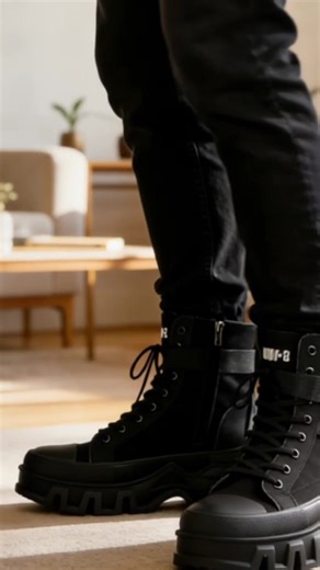 Martin boots chunky sole height boost, slim leg trendy casual winter boots ✨🥾#MartinBoots #ChunkySoleBoots #WinterBoots #BritishStyleBoots #LeatherBoots