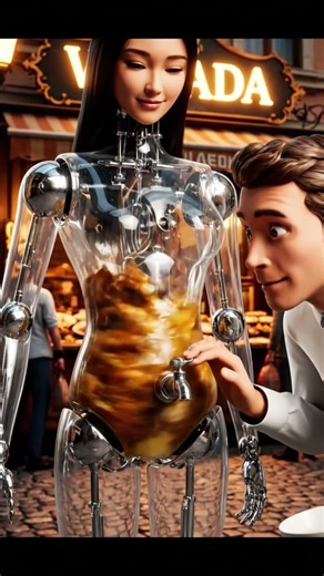 She Has SOUP Inside Her Body?! 🤖 Transparent Robot Girl Serves Fresh Soup From Her Belly!