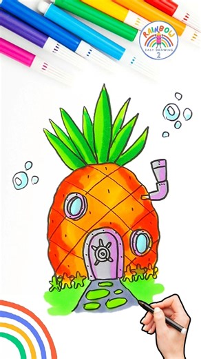 SpongeBob House Drawing | Draw Spongebob Squarepants House 🌈🍍 #spongebob #drawing #shorts