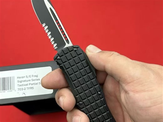 Microtech微技术Hera S/E Frag SeriesTacticalPartial Serrared 703-2赫拉手签全黑半齿手雷柄黑色战术直跳