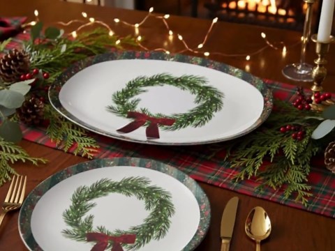 Traditional Christmas Plate & Platter Set – Wreath Design Green Floral Border Dinnerware - Etsy