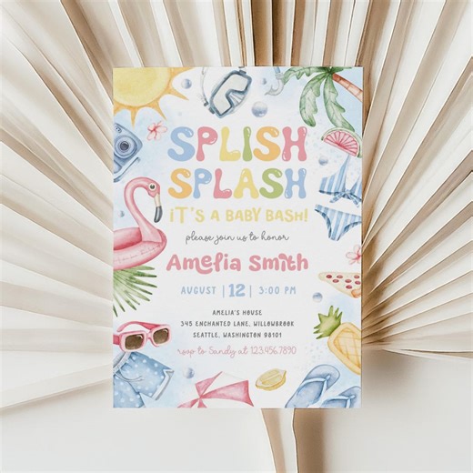 Splish Splash Baby Shower Invitation | Tropical Summer Baby Shower Invite | Beach Baby Shower Invite Template | Pool Party Invitation | BS13 - Etsy