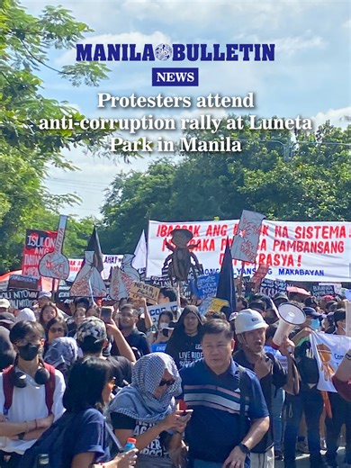 WATCH: Protesters from various organizations attend the 'Baha sa Luneta' rally at Luneta Park in Manila, on Sunday, Sept. 21, urging the government to hold officials and contractors accountable for billions lost to anomalous flood control projects. (via contributed video) | MANILA BULLETIN