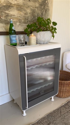 This is the absolute nicest drinks fridge! Look how pretty @roccofridge is. It's really well made, we love how organized all of the drinks are. Can't recommend it enough 💫 | Designs by Ashley Knie