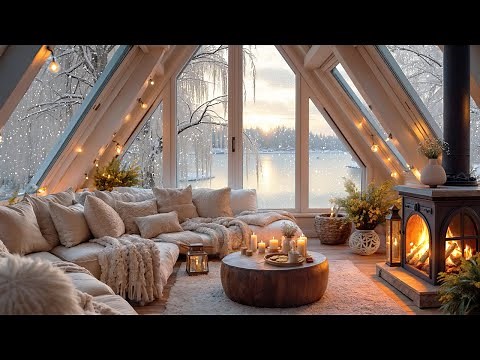The Coziest Winter Retreat ❄️ Fireplace Crackling, Soft Snowfall & Warm Hygge Ambience