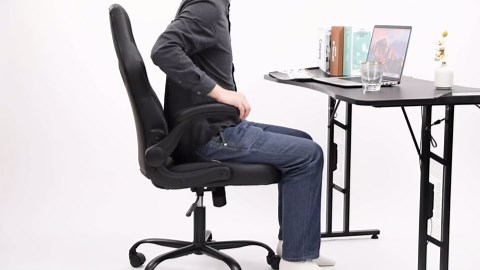 DUMOS Ergonomic Computer Gaming Chair - Home Office Desk with PU Leather Lumbar Support, Height Adjustable Big and Tall Video Game with Flip-up Armrest, Swivel Wheels for Adults