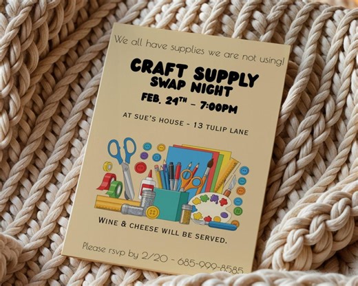Craft Supply Swap Invitation Template, 5x7 Editable Digital Download - Etsy