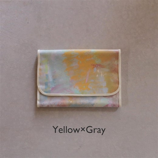 Hand-painted Art Multi-case | Japanese Handmade Organizer for Health Records & Cards | Inclusive Design Textile, Yellow × Gray - Etsy