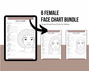 6 Female Face Charts for Makeup Artists | Diverse Face Chart Templates With Hijab and Curly Hair | Editable Canva Forms | MUA Sheets Bundle - Etsy UK
