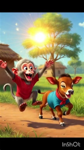 Monkey ka bcha or Cow ka bacha kgta pa Doda lgta hai #cartoon #funny #animation 🐮 🙊