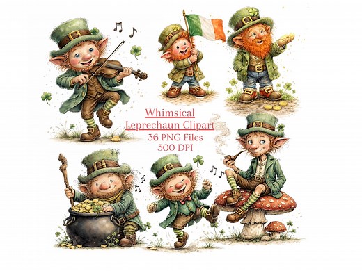 St Patrick’s Day Leprechaun Clipart Bundle, Watercolor Leprechauns PNG JPG, Irish Clipart Set, Shamrock Graphics, Cute Leprechaun Clip Art - Etsy