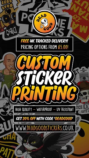 1.4K views | Custom Stickers from £5.00!  Any shape, any size - Choose from Gloss, Matte, Transparent, or Holographic finishes   Special Offer: Get 20% OFF your first order with promo code 'DeadGood' (apply at checkout)  High Quality  Waterproof ☀️ UV Resistant Free UK tracked shipping with every order   Order now and Bring your art to life, with DeadGood Stickers! #CustomStickers #StickerPrinting | DeadGood Stickers | Facebook