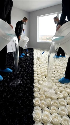 THIS BLACK AND WHITE ROSE FLOOR LOOKS IMPOSSIBLE 👀✨🌹 #epoxyfloor #transformation
