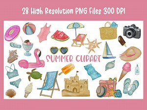 Watercolor Summer Clipart: Beach & Pool Designs (PNG Digital Download - Etsy