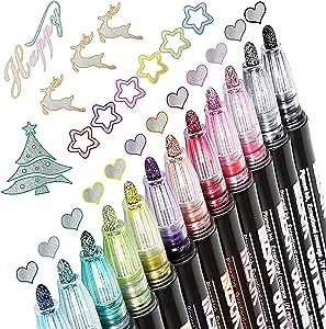 12Colors Shimmer Markers, Super Squiggles Outline Markers, Outline Markers Self-outline Metallic Markers, Doodle Dazzle Shimmer Markers for Painting Drawing Gift Cards