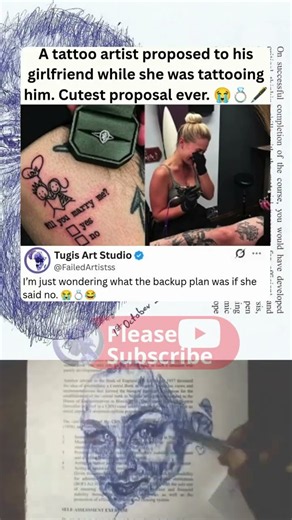 She discovered the proposal while tattooing him 💍🖋️❤️