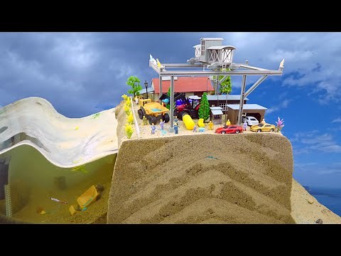 Construction Site Model Flood Disaster - Tsunami Dam Breach Experiment - Natural Disaster Simulation