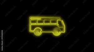 Bus Icon in Video HD Neon Animation – Transportation and Public Transit Symbol with Dynamic Glow on Black Background