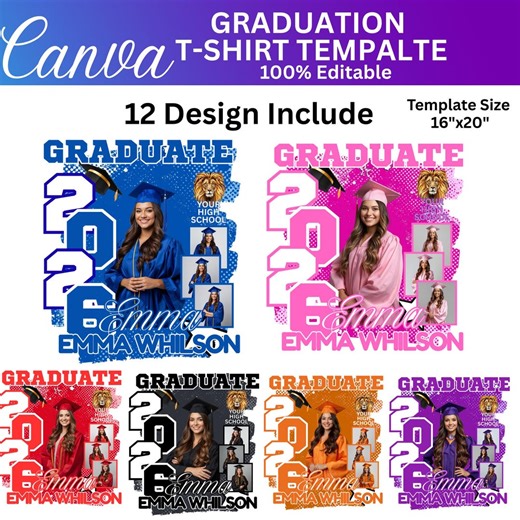 12 Graduation T Shirt Template Bundle, Senior 2026 Canva Editable, Graduation Photo Collage Shirts, Grad PNG Templates, Digital Download - Etsy