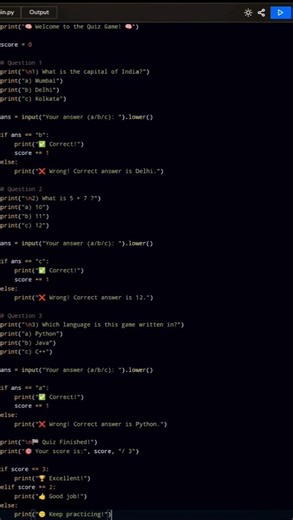 python code for quiz game see the video ii the channel