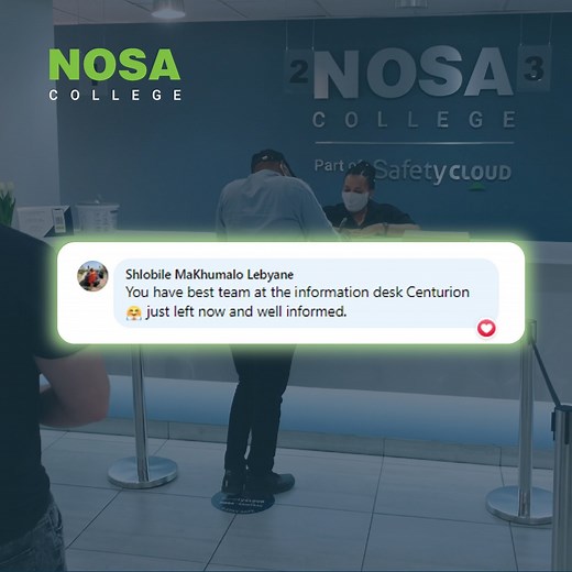 Talk to us about upskilling with over 100 occupational #healthandsafety qualifications on offer, including SAMTRAC, South Africa's leading risk management qualification Locate #NOSACollege Centurion at Block A, Ground Floor, 46 Centurion Office Park, Cnr Hendrik Verwoerd Drive, Embankment Road, Centurion | SafetyCloud