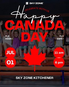 Celebrate Canada Day with a Jump! 🎉 Buy 1 Standard Jump Pass, Get 50% OFF the 2nd! Grab a friend and make this holiday twice as fun — at half the price! 📅 July 1st Only | 🕚 11AM – 6PM 📍 Sky Zone Kitchener #CanadaDayFun #SkyZoneKitchener #BOGOHalfOff #JumpIntoCanadaDay | SkyZone Kitchener