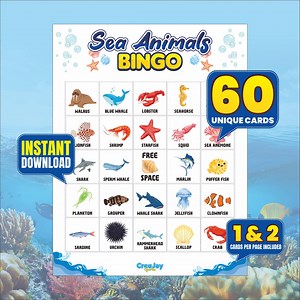 Sea Animals Bingo Printable Game | 60 Unique Bingo Cards | Fun Learning & Party Activity for Kids | Instant Download - Etsy