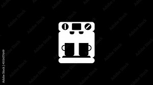 White picture of coffee maker on a black background. home coffee maker for making coffee. Distortion liquid style transition icon for your project. 4K video animation for motion graphics and