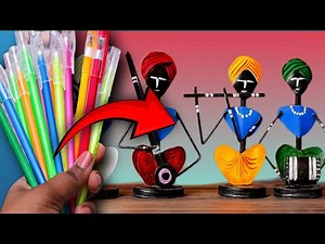 Beautiful Rajasthani Dolls Made From Trash Pens 💫/ Easy Craft Ideas With Wastage Pen