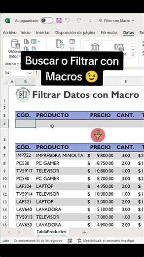 🔍 Botón de Filtro y Búsqueda de Datos en Excel