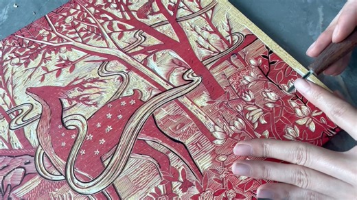 【木刻版画】一张作品创作完整过程，非常适合初学者！