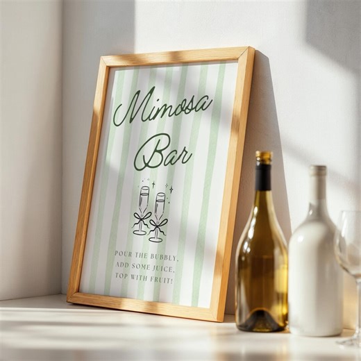 Chic Green Mimosa Bar Sign | Printable Bridal Shower Drink Sign | Editable Canva Template | Bs10 - Etsy