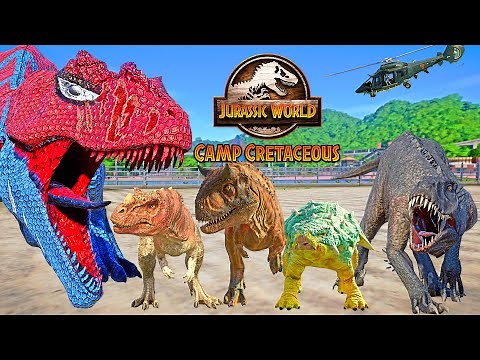 Camp Cretaceous vs MARVEL SuperHero Dinosaurs Fight 🌍 JURASSIC WORLD EVOLUTION