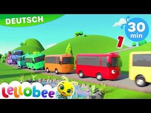 Lerne Zahlen - 10 kleine Busse | Kinderlieder | Lellobee Deutsch | Cartoons für Kinder