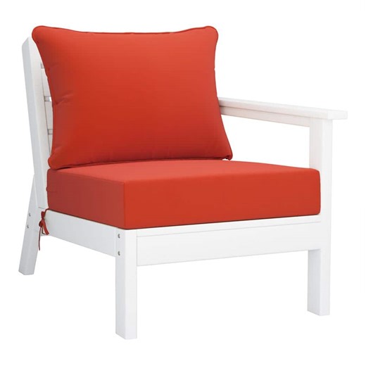 WESTIN OUTDOOR Birchwood Outdoor Patio Deep Seating Right Facing Arm HDPE Lounge Chair in White with Orange Cushions OP2035-WH-OR - The Home Depot