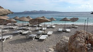 Seyrekcakil beach, Kas, Turkey - 12th of October 2021: 4K Empty beach at the small natural bay