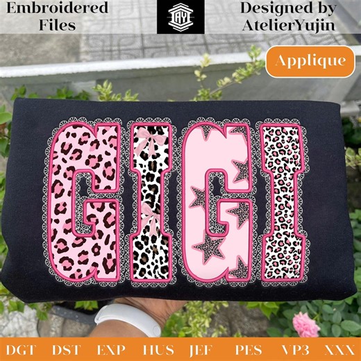 Gigi Applique Embroidery Design, Leopard Print Name Embroidery, Girl Custom Name Design, Machine Embroidery Files, Instant Download - Etsy
