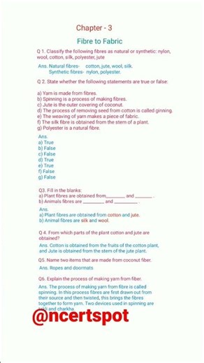 chapter 3 fibre to fabric question answer | class 6th science chapter 3 question answer in english