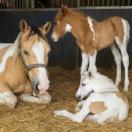 85K views · 4.9K reactions |  A mama’s love times two  This sweet mare is soaking up her well-deserved rest while her twin foals stay close by.  Such a rare and precious moment to witness — double the beauty, double the blessing. #TwinFoals #HorseLove #FarmLifeMagic #EquineJoy #fblifestyle | Hooves, Paws & Hearts | Facebook