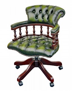 Classic Chesterfield Office Chair, Captains Chair Antique Green Leather  | eBay UK