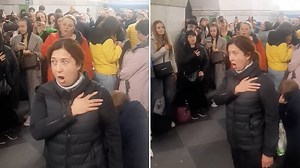 Powerful footage shows opera singer leading Ukrainian national anthem under Kyiv station