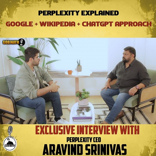 24K views · 180 reactions | Perplexity Explained Google + Wikipedia + ChatGPT approach #Gobinath #aravindsrinivas #preplexity #preplexityceo #ceo #techpodcast #futureofai #aifounders #aisearch #startupinsights #techfuture #ai #artificialintelligence #futureofknowledge #techleaders #indianfounders #startups #productthinking #curiosity #innovation #techtalks #cometbrowser | Gobinath Chandran | Facebook