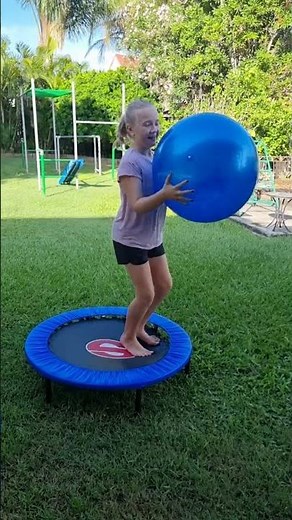 Demonstration of Mini Trampoline exercise with round gym / yoga ball