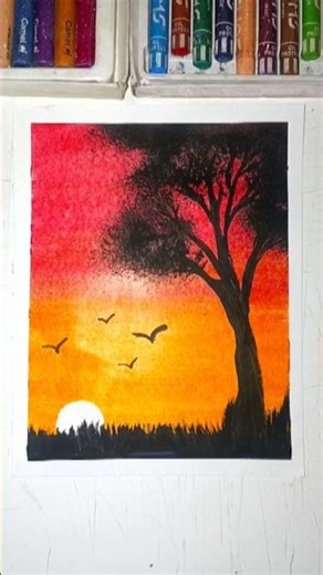 🌅Sunset Landscape Oilpastel Drowing #oilpastel #panting #shorts