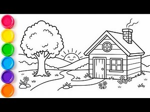 Beautiful Nature Scene Drawing & Coloring for Kids & Toddlers 🏡 Easy Step by Step Drawing & Coloring